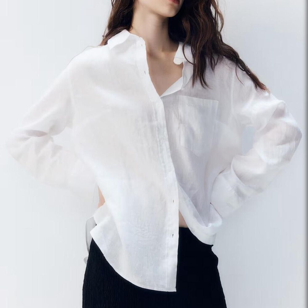 H&M White Button Down Linen Shirt